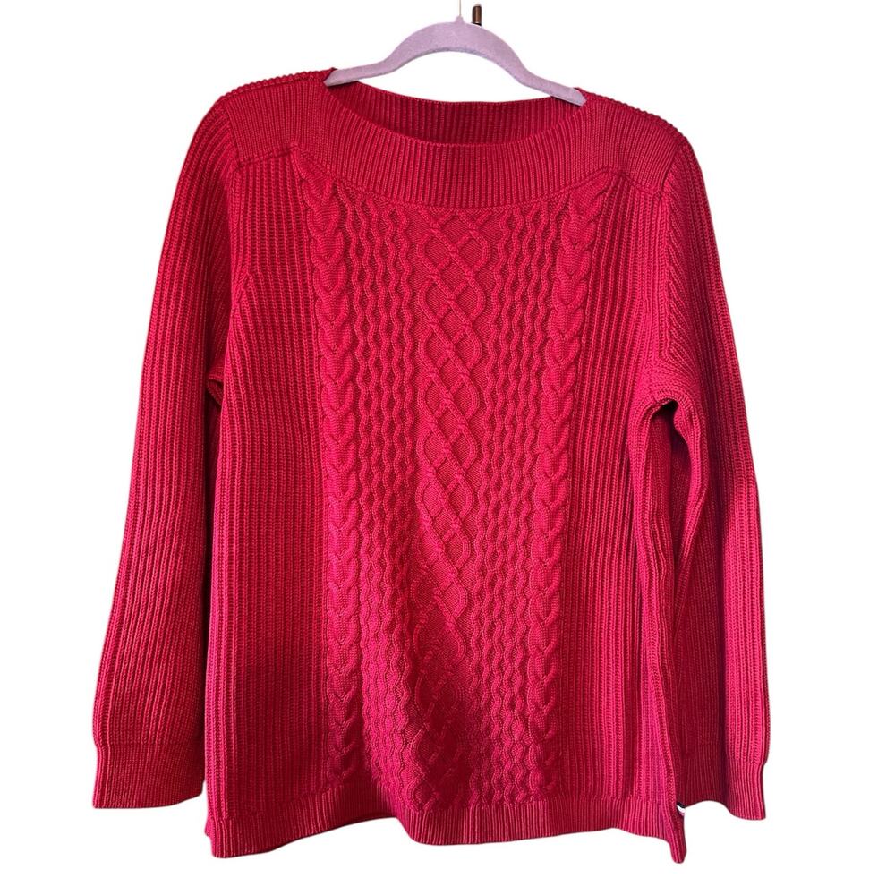 Tommy Hilfiger Women's Cable Knit Boat Neck Sweater - Large